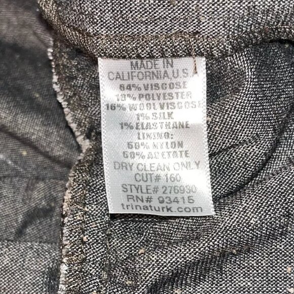 Trina Turk Shift Dress 10 Knit Wool Blend Gray Gold Pockets Ruffle Pleat USA - Picture 9 of 9